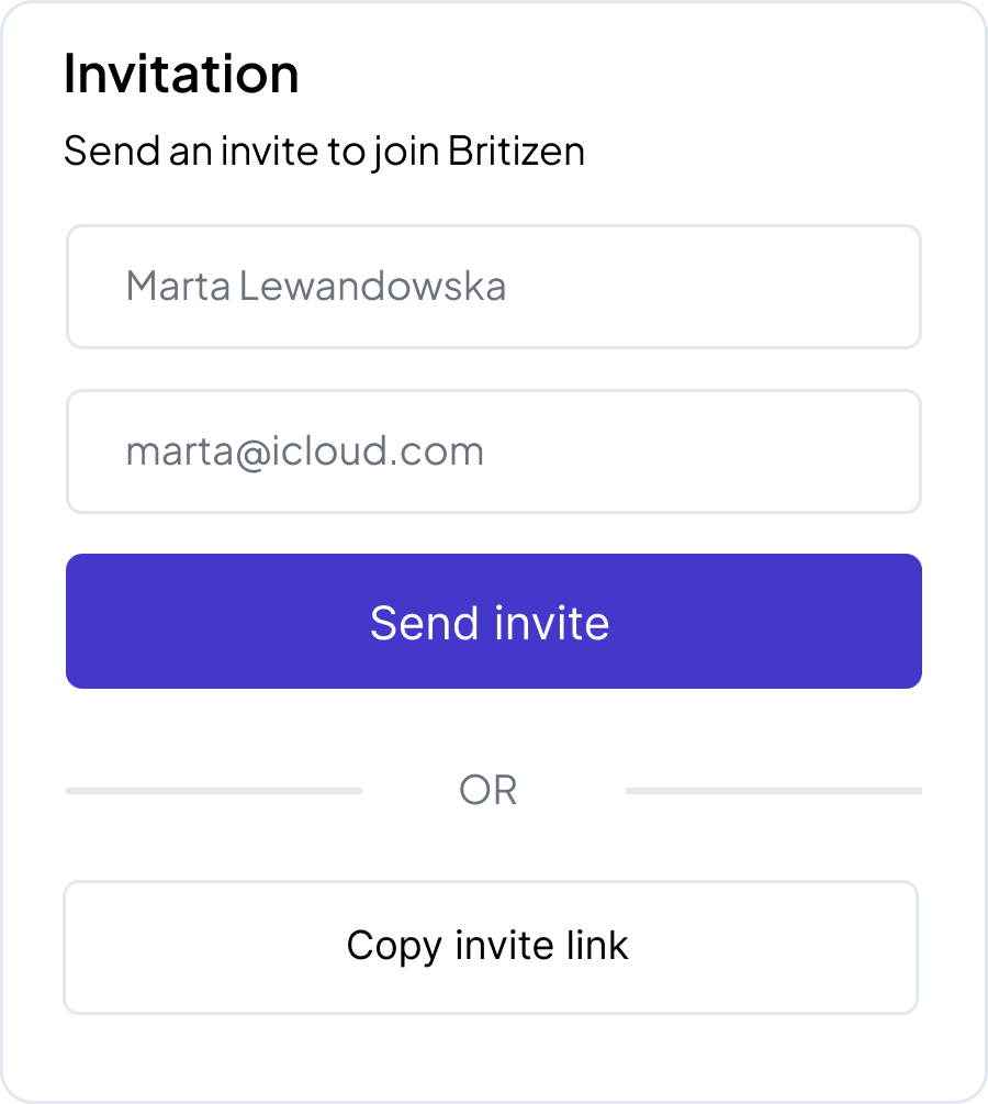 Invitation form to join Britizen